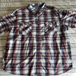 Men's Plaid Shirt - Red and Blue